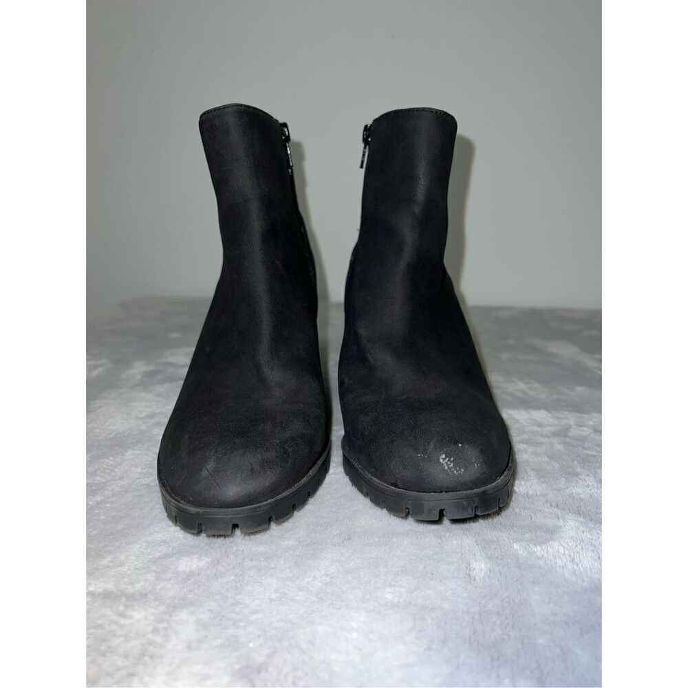 Women’s Zip Up Platform Faux Leather Black Heeled Ankle Bootie 9 - Picture 2 of 8